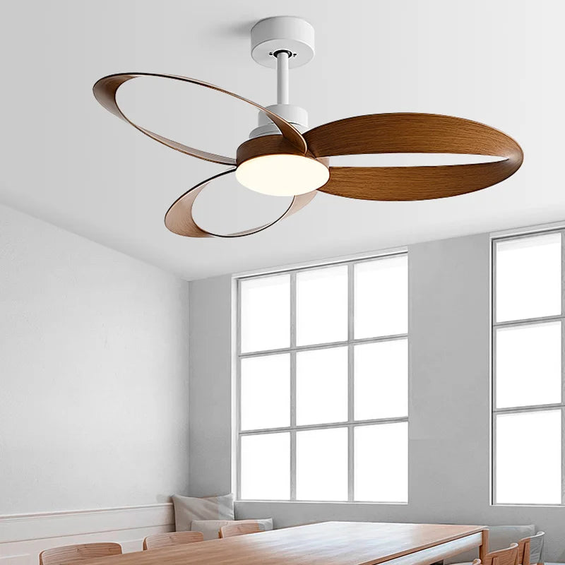Modern ceiling fan – Wooden blades, dimmable LED lighting for the living room or bedroom