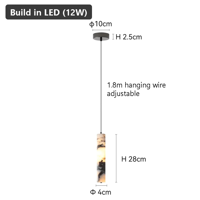 Natural Marble Cylinder Pendant Light, 4 × 28 cm, Integrated LED