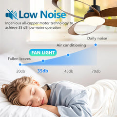 Modern ceiling fan – Wooden blades, dimmable LED lighting for the living room or bedroom