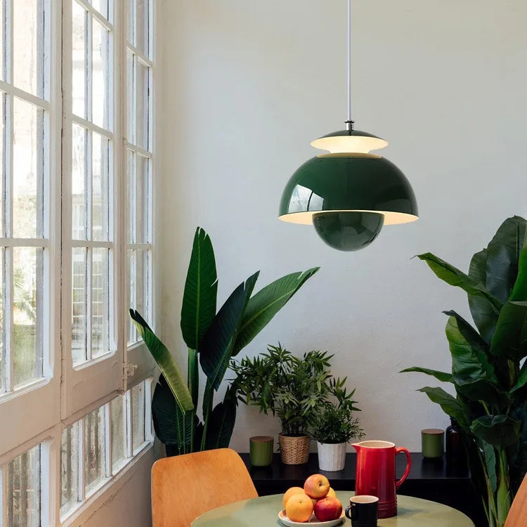 Glossy Black Ceramic Tiered Pendant Light, Two-Tier Dome Shape, Mid-Century Style, Kitchen Island & Dining Table