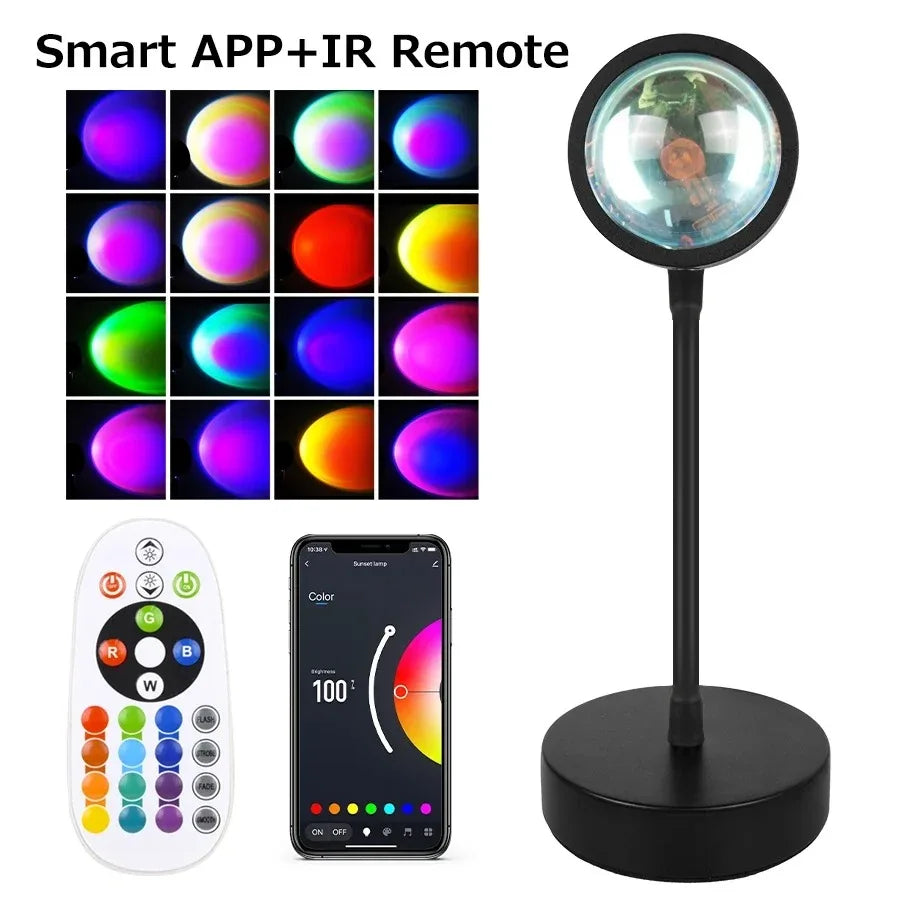 RGB Sunset Projector Table Lamp, App & Remote Control Options, Circular Light Effect