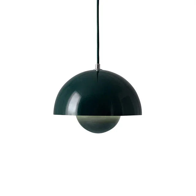 Painted Metal Dome Pendant Light, Half Sphere Shade with an Inner Ball, Gloss Dark Green Finish, 23cm, Dining Room & Living Room