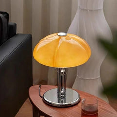 Dome Table Lamp, Glass Shade, Reflective Metal Stem, Bedroom Accent, UK Plug