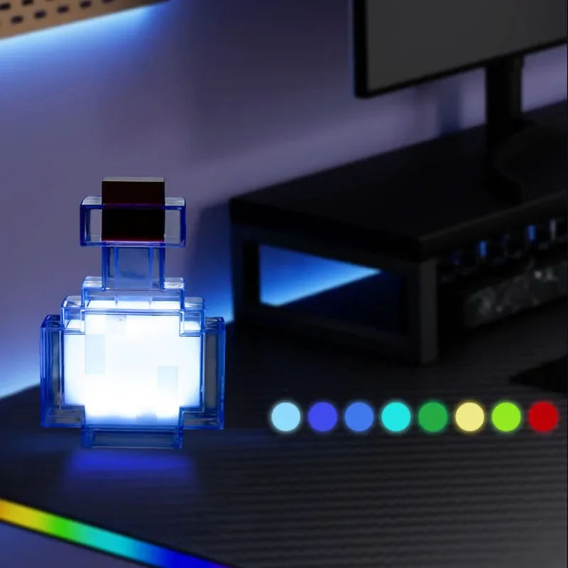 Pixel Potion Bottle Table Lamp, Block Shape, Changing Light, Desk & Bedroom Accent