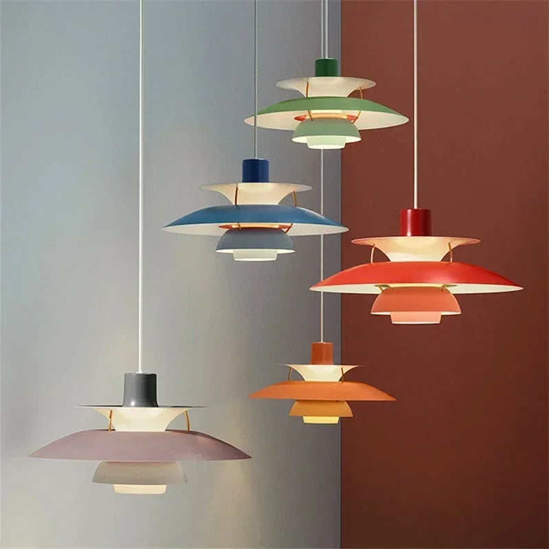 Danish pendant light – Layered metal, colorful design for the dining room or living room