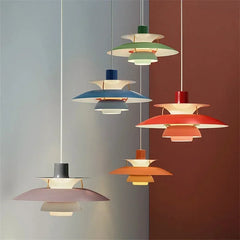 Danish pendant light – Layered metal, colorful design for the dining room or living room