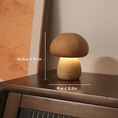 Wood Mushroom Table Lamp, Rounded Dome Shade, USB Rechargeable, Touch Control