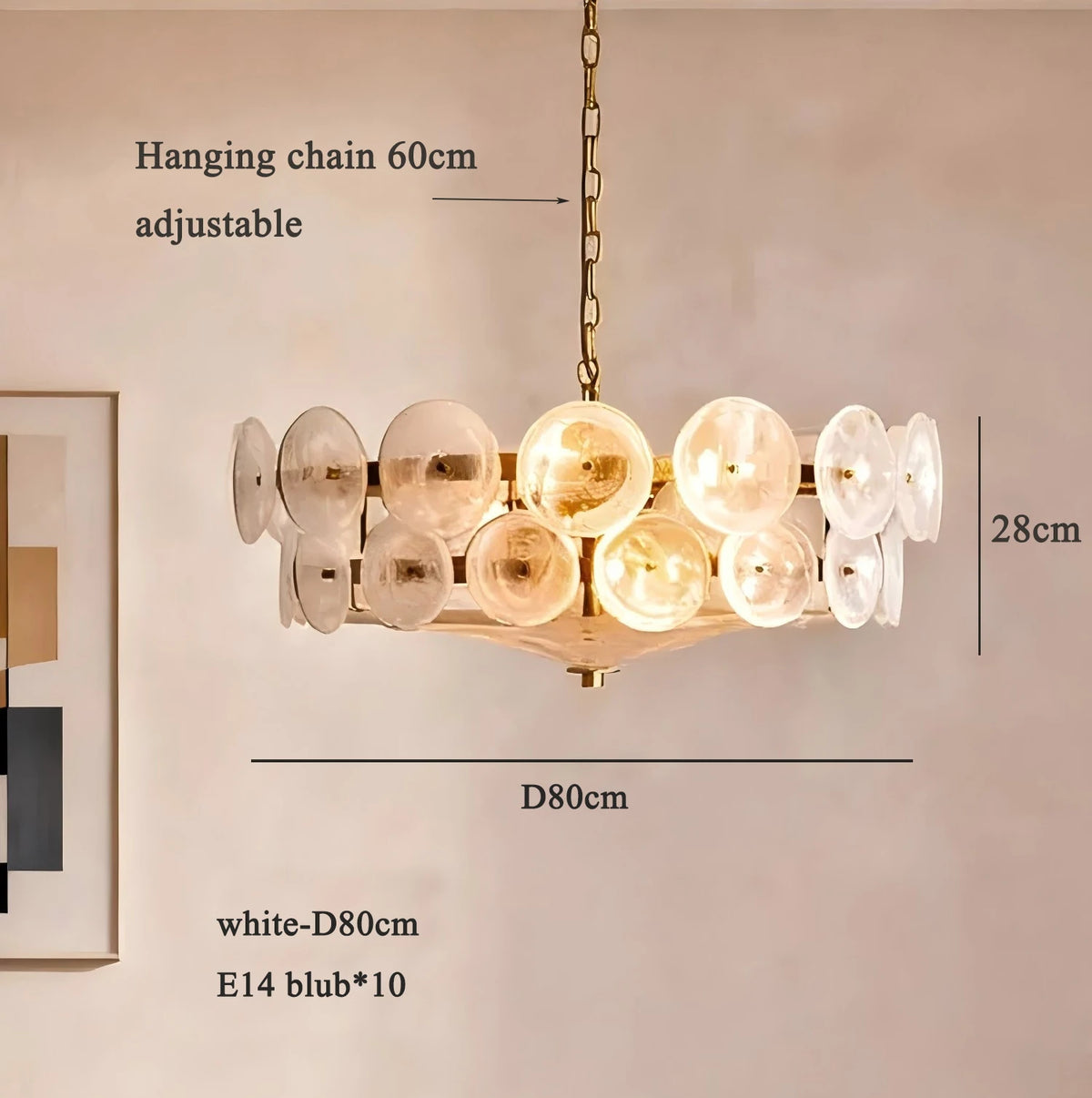 Round Disc Glass Chandelier, 60 or 80 cm, E14 Fittings