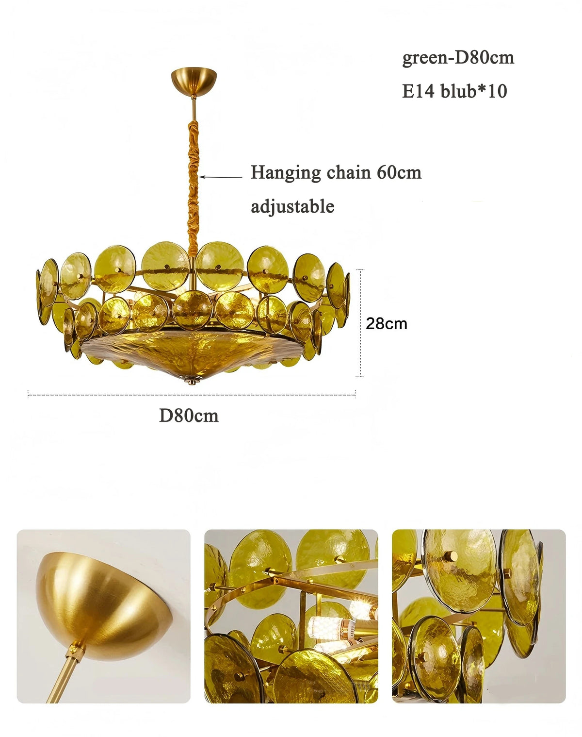 Round Disc Glass Chandelier, 60 or 80 cm, E14 Fittings