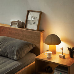 Wood Mushroom Table Lamp, Rounded Dome Shade, USB Rechargeable, Touch Control