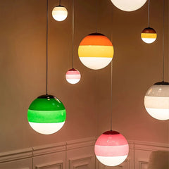 Opal Glass Globe Pendant Light, Black Two-Tone Finish, 15cm Diameter, Integrated LED, Bedroom, Bedside & Home Office