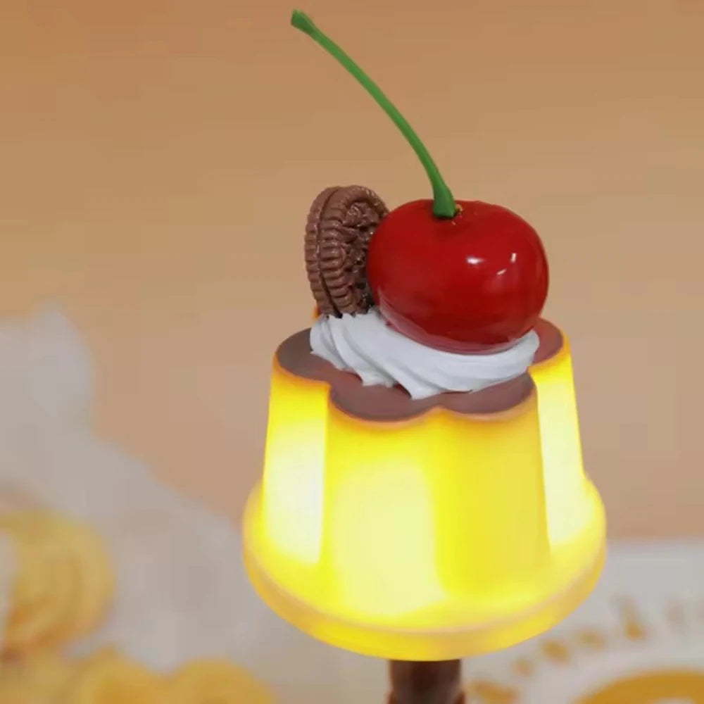 Yellow Pudding Table Lamp, Cherry Detail, Warm Decorative Glow for a Bedside Table