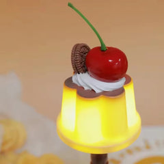 Yellow Pudding Table Lamp, Cherry Detail, Warm Decorative Glow for a Bedside Table