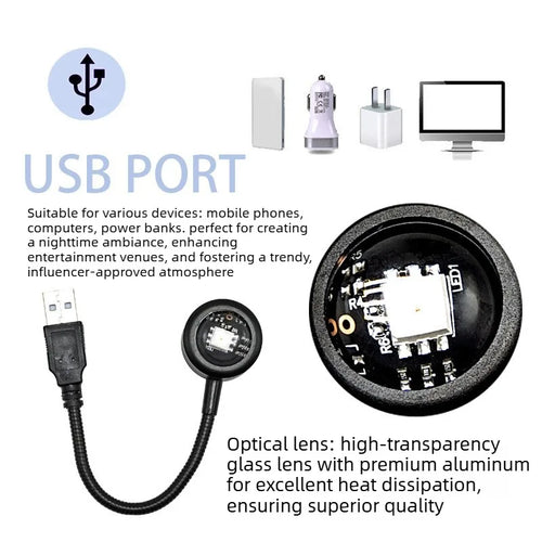 Compact USB Sunset Projector, Flexible Neck, Circular Light Effect