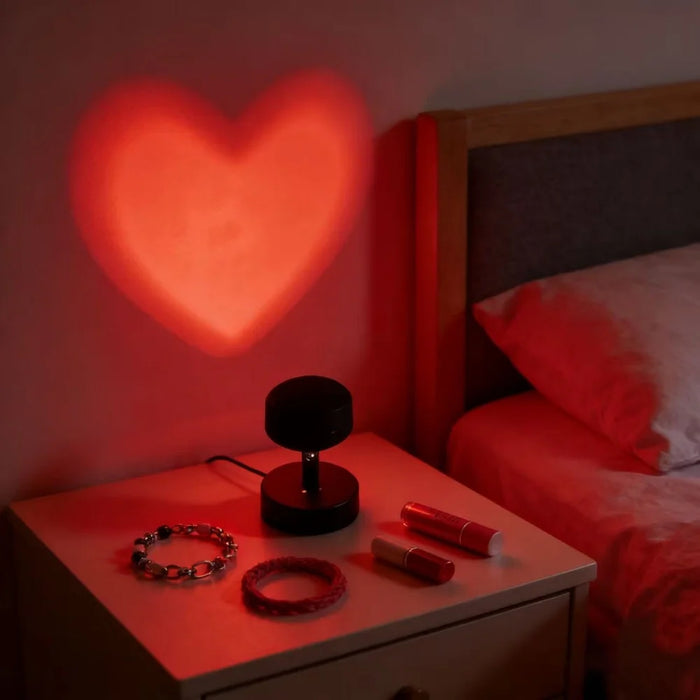 Heart Projector Table Lamp, USB Powered, Heart Shaped Light Effect, Bedroom Accent