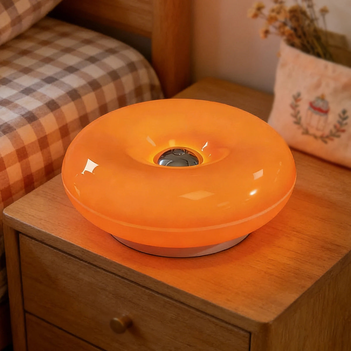 Donut Table Lamp, Rounded Body, Yellow Light, USB Power Source for Bedside Use