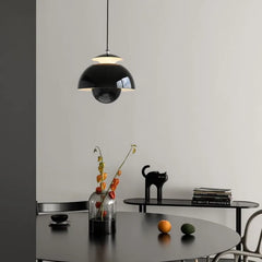 Glossy Black Ceramic Tiered Pendant Light, Two-Tier Dome Shape, Mid-Century Style, Kitchen Island & Dining Table