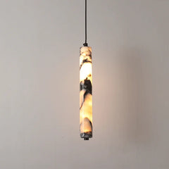 Natural Marble Cylinder Pendant Light, 4 × 28 cm, Integrated LED