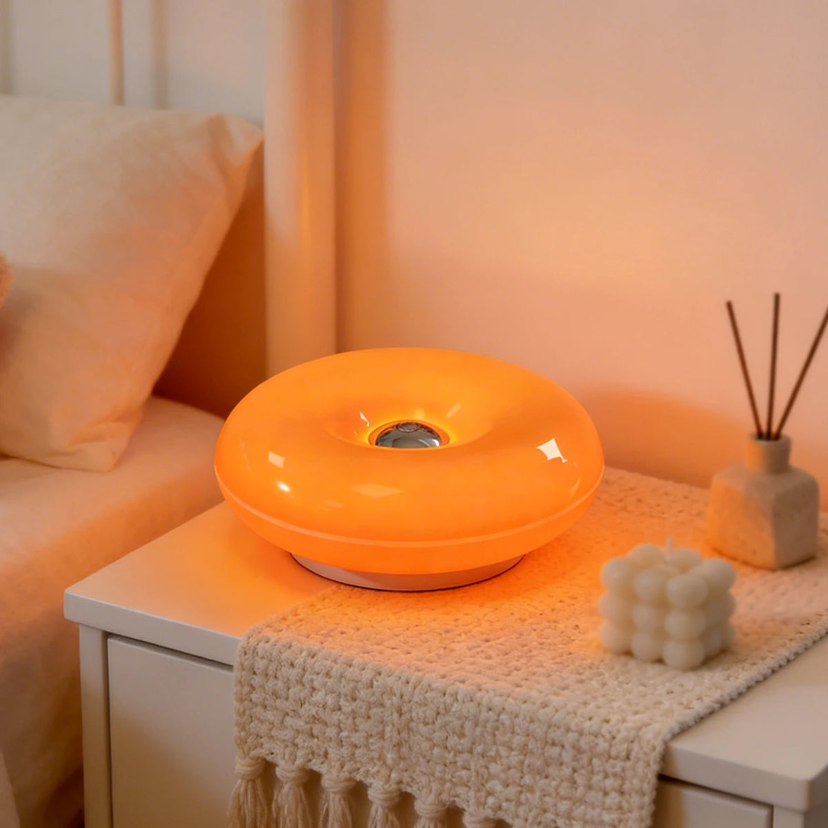 Donut Table Lamp, Rounded Body, Yellow Light, USB Power Source for Bedside Use