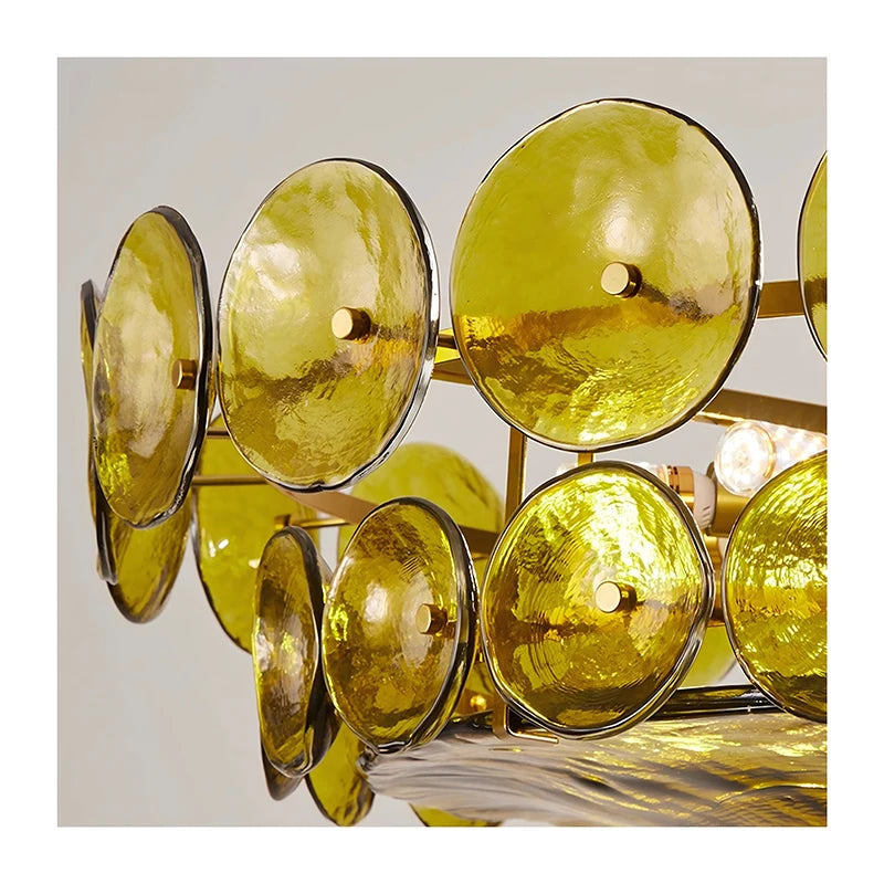 Round Disc Glass Chandelier, 60 or 80 cm, E14 Fittings