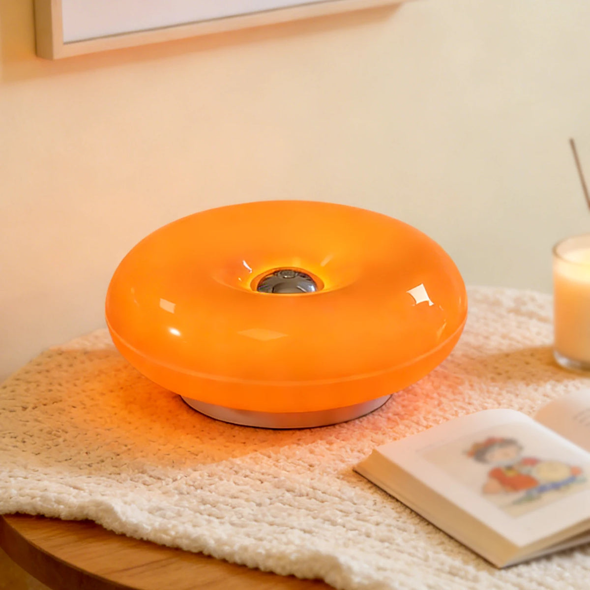 Donut Table Lamp, Rounded Body, Yellow Light, USB Power Source for Bedside Use