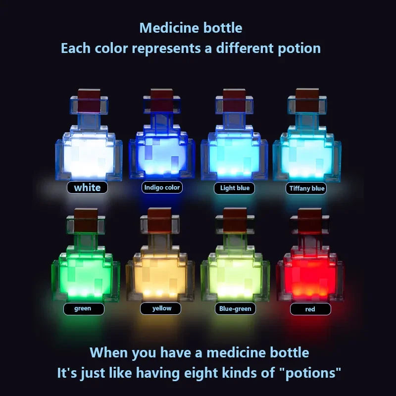 Pixel Potion Bottle Table Lamp, Block Shape, Changing Light, Desk & Bedroom Accent