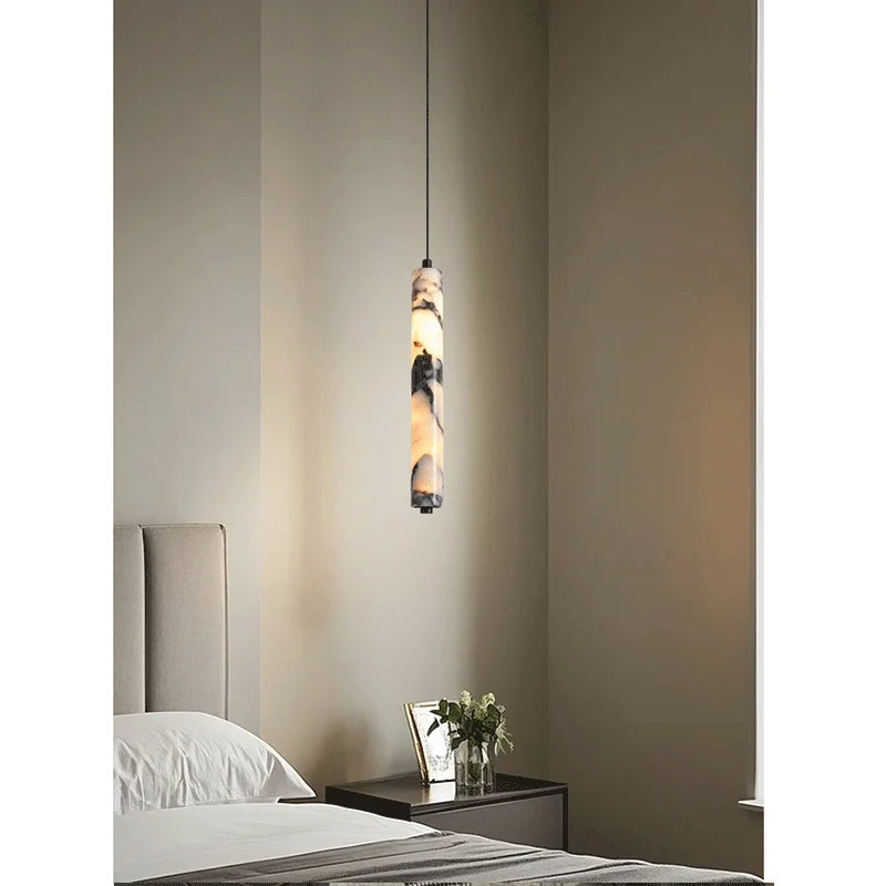 Natural Marble Cylinder Pendant Light, 4 × 28 cm, Integrated LED