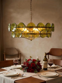 Round Disc Glass Chandelier, 60 or 80 cm, E14 Fittings