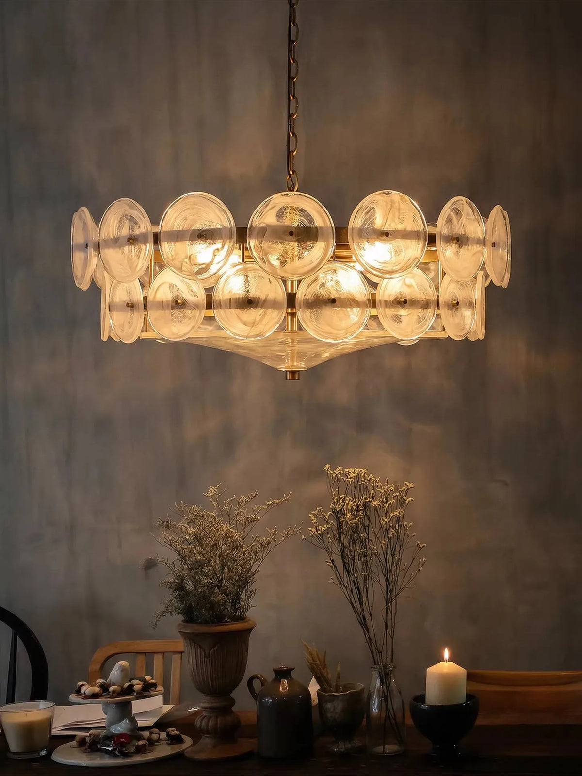 Round Disc Glass Chandelier, 60 or 80 cm, E14 Fittings