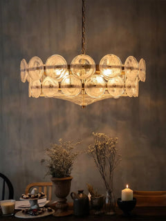 Round Disc Glass Chandelier, 60 or 80 cm, E14 Fittings