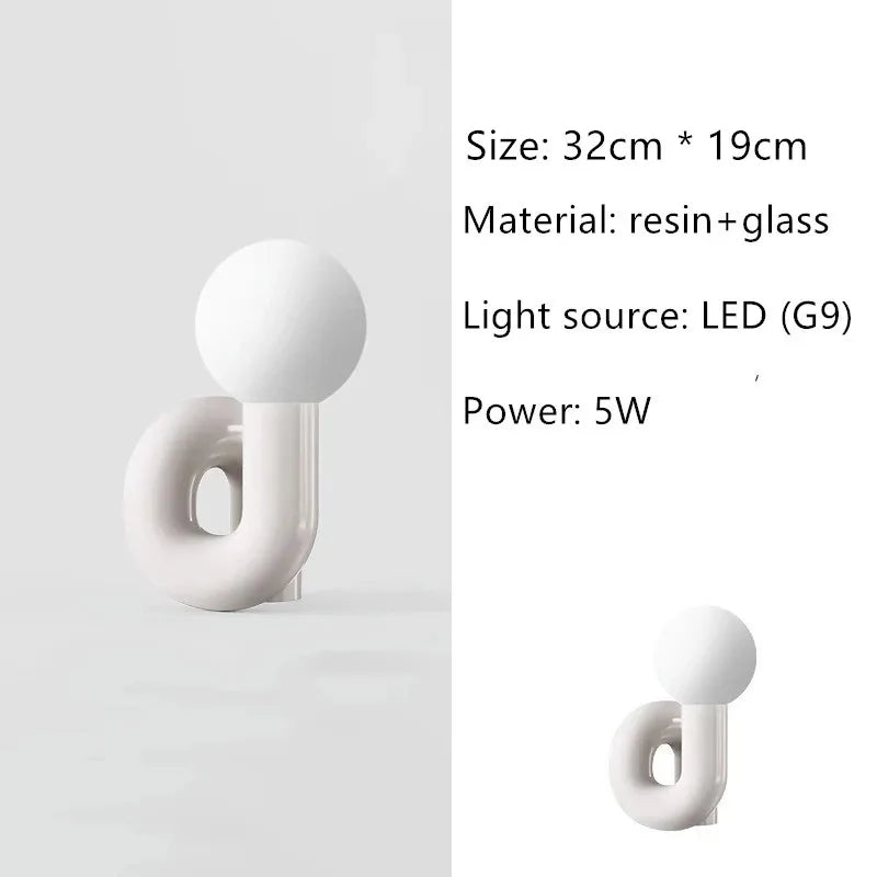 Loop Frame Desk Lamp, Curved Sculptural Form, Four Finishes, UK Plug, Globe Shade