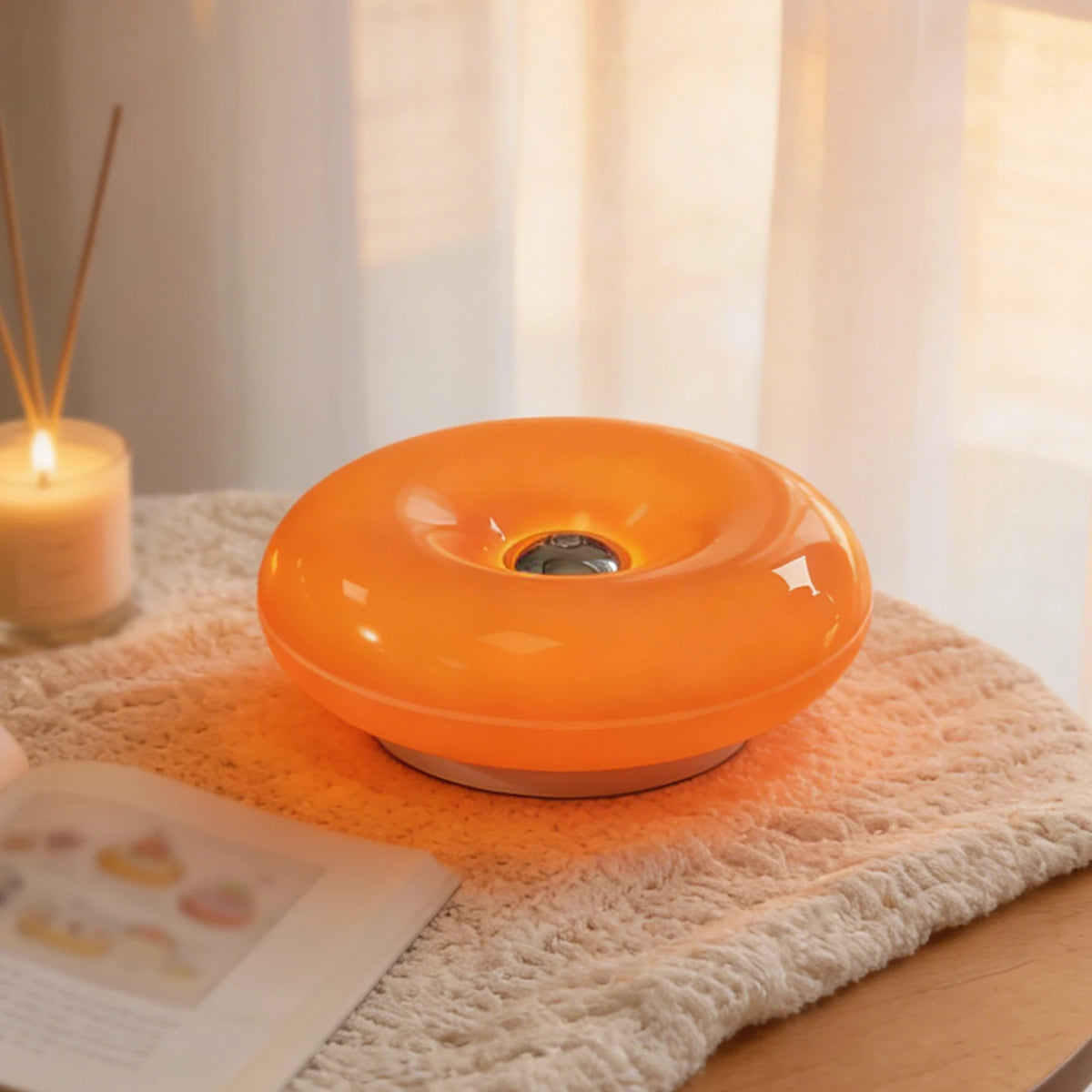 Donut Table Lamp, Rounded Body, Yellow Light, USB Power Source for Bedside Use