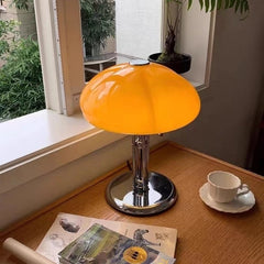 Dome Table Lamp, Glass Shade, Reflective Metal Stem, Bedroom Accent, UK Plug