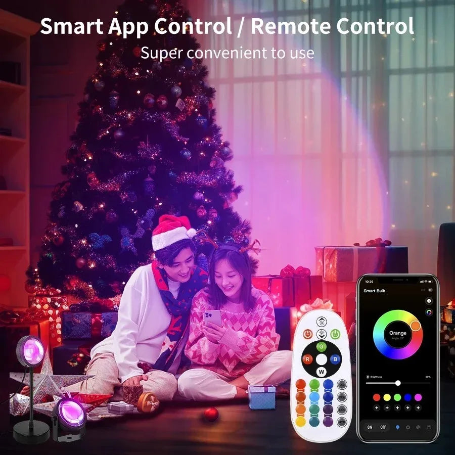 RGB Sunset Projector Table Lamp, App & Remote Control Options, Circular Light Effect