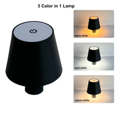 Cone Shade Table Lamp, Touch Control, Three Light Settings for Bedside, USB Rechargeable