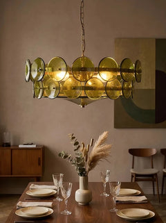 Round Disc Glass Chandelier, 60 or 80 cm, E14 Fittings