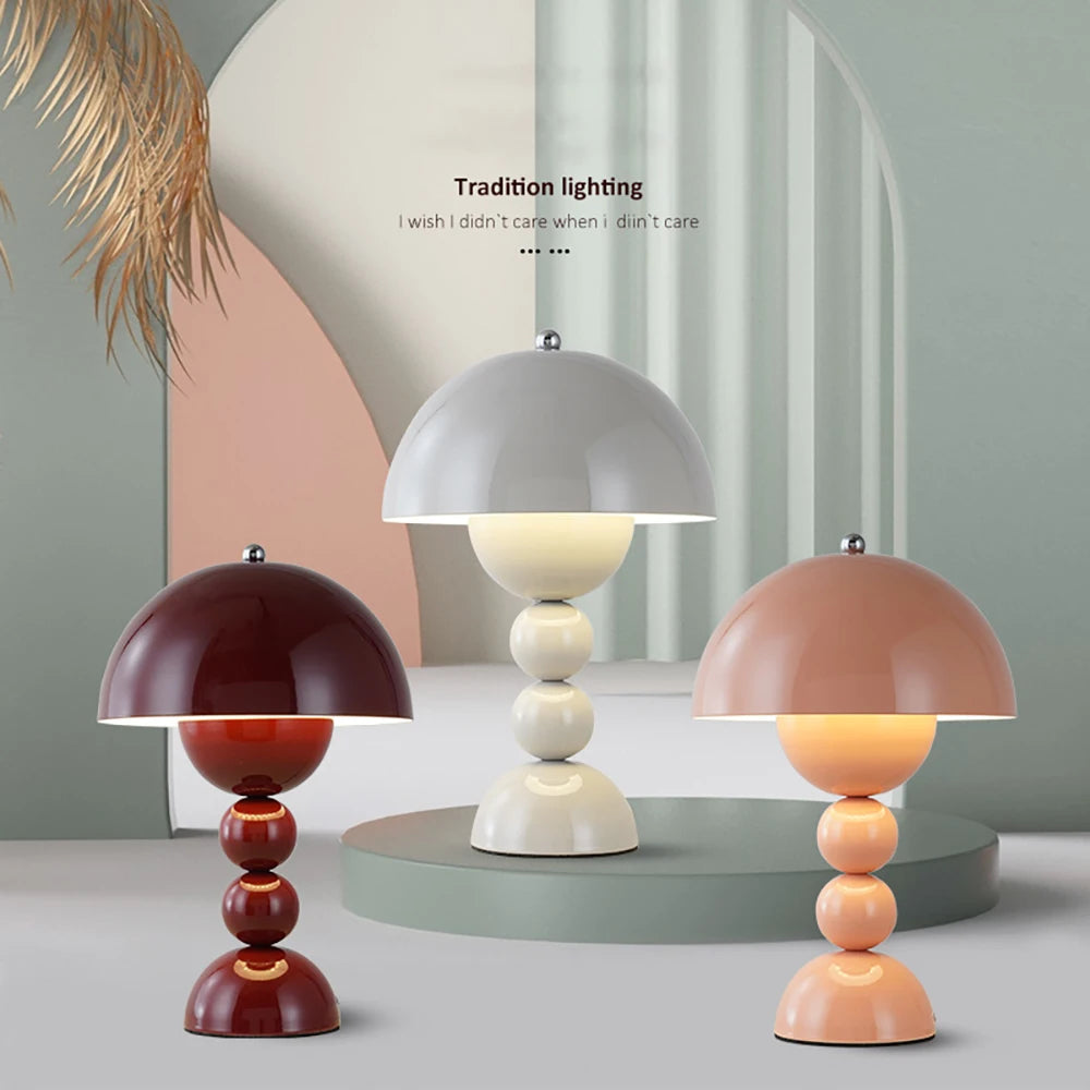 Flower Bud Table Lamp, Glossy Dome Shade, Three Light Settings, Touch Control