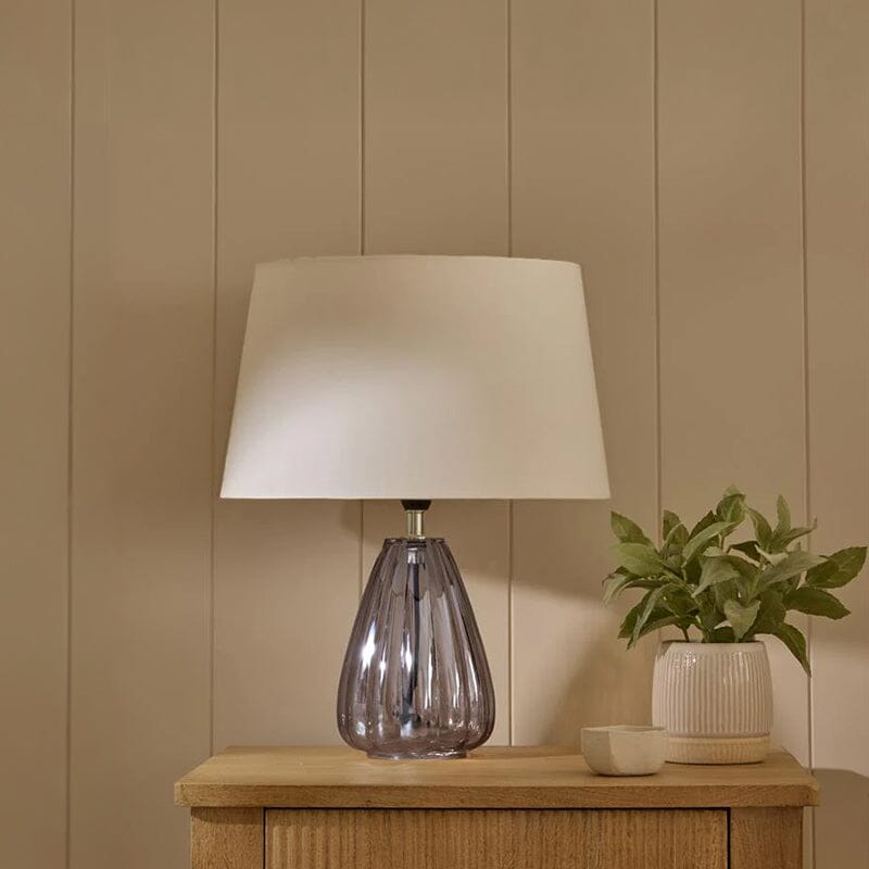 Alma 23cm Smoke Grey Glass Lamp & Coningsby Snow White Cotton Lampshade - 30cm