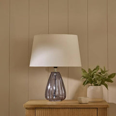 Alma 23cm Smoke Grey Glass Lamp & Coningsby Snow White Cotton Lampshade - 30cm