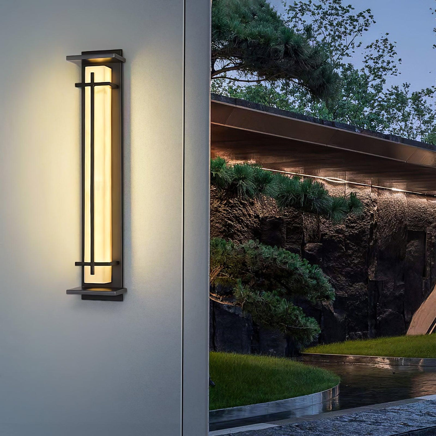 Ray Square Outdoor Wall Light Imitation Alabaster Waterproof - Neutralighting