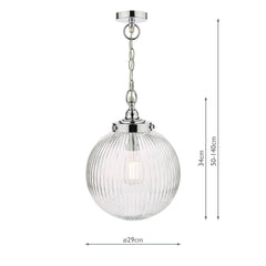 Tamara Bathroom Pendant Polished Chrome Ribbed Glass IP44
