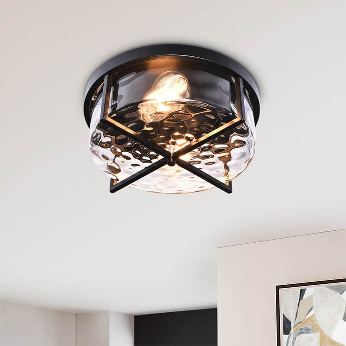 2-Light Flush Mount Ceiling Light in Seeded Glass Shade