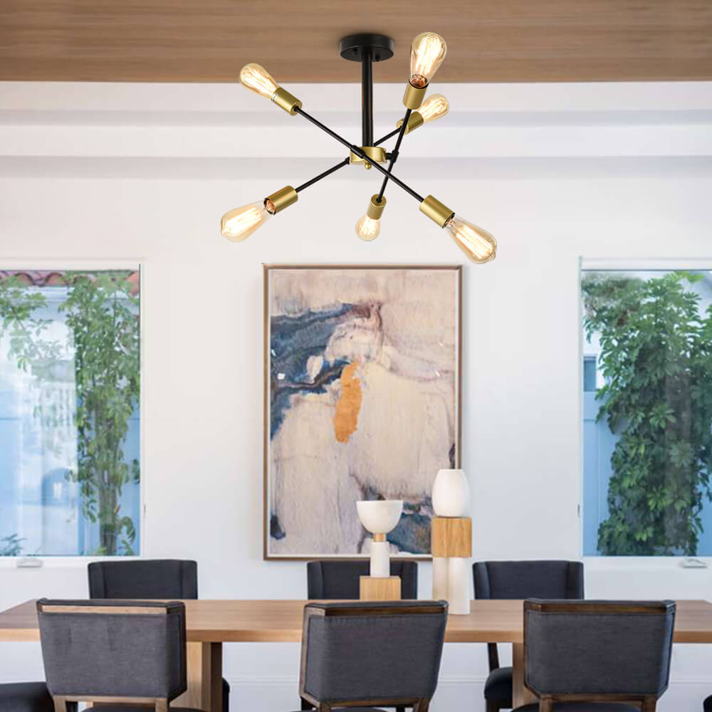6-Light Rotatable Sputnik Chandelier in Black/ Black+Gold