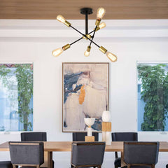 6-Light Rotatable Sputnik Chandelier in Black/ Black+Gold