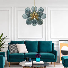 Modern Blue Blown Glass Bubble Sputnik Chandelier