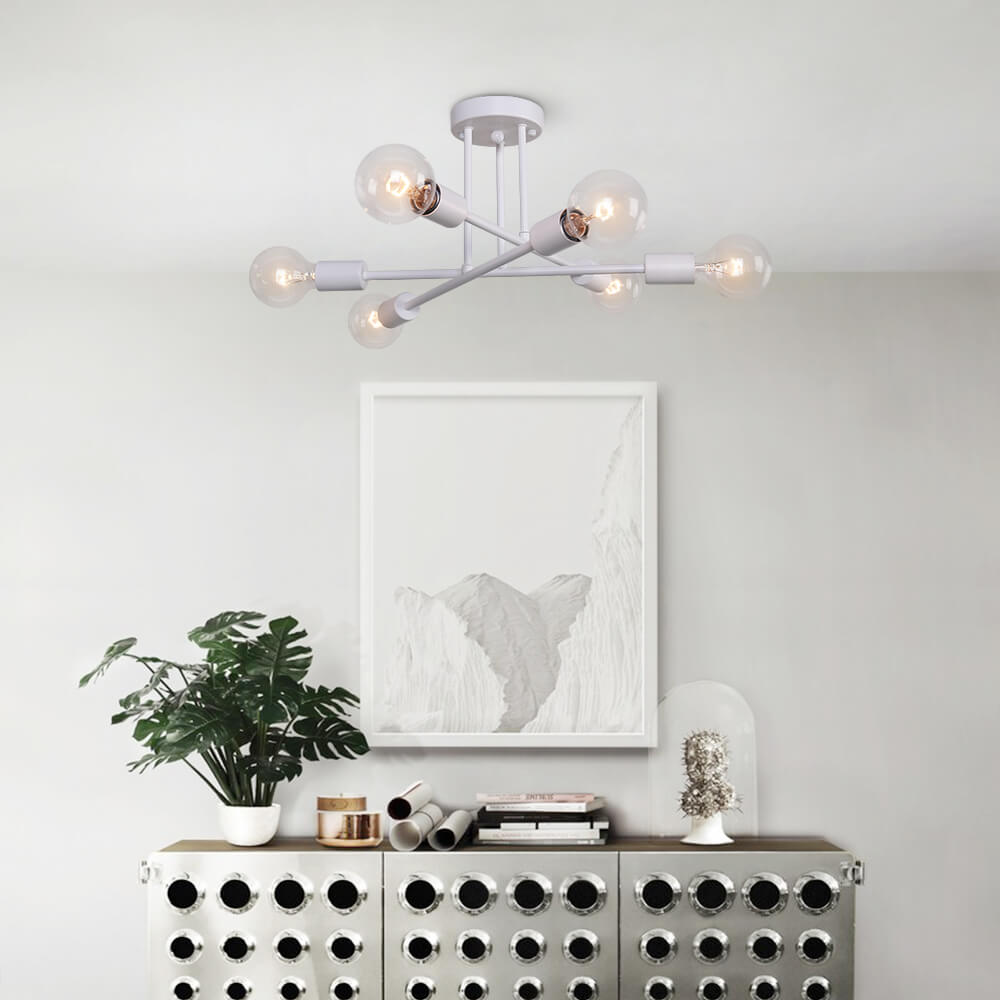 Modern Six Lights Sputnik Sphere Semi Flush Mount Lighting
