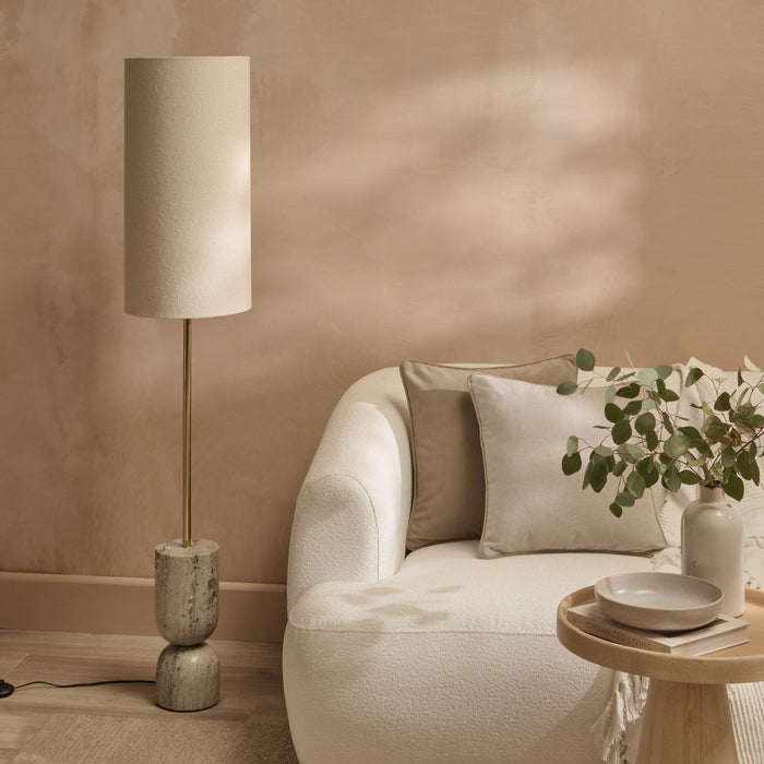 Tiree 97cm Taupe Marble Floor Lamp Base & Tiree Ivory Boucle Tall Lampshade - 30cm