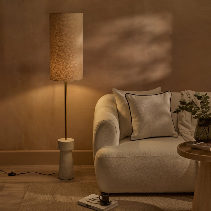 Tiree 97cm White Marble Floor Lamp Base & Tiree Ivory Boucle Tall Lampshade - 30cm