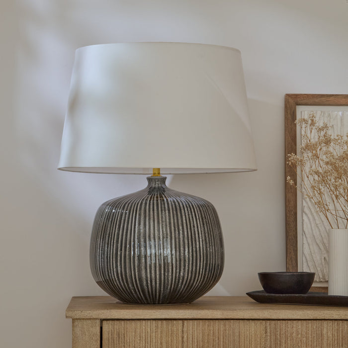 Tongham Dark Grey Ceramic Table Lamp & Coningsby Snow White Cotton Lampshade - 40cm