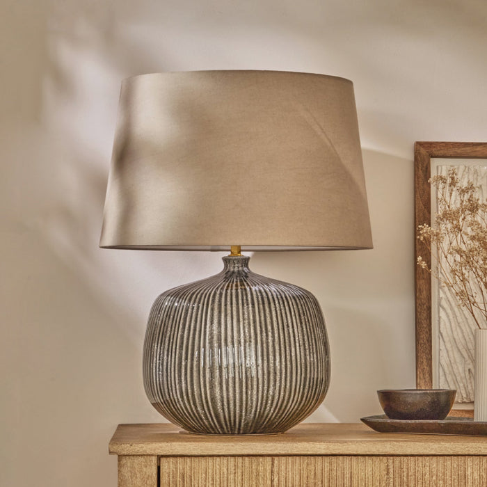 Tongham Dark Grey Ceramic Table Lamp & Coningsby Taupe Cotton Lampshade - 40cm